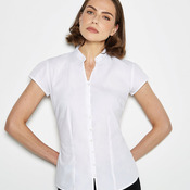 Women's continental blouse mandarin collar cap sleeve (tailored fit)